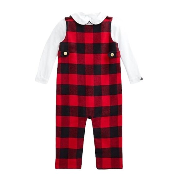 Ralph Lauren Baby Boys Buffalo Check Overall & Bodysuit Set Size 6 Months NWT